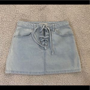 Lace up jean skirt